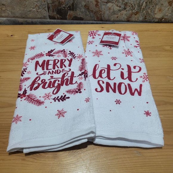 Holiday Time Kitchen Towel Merry & Bright Let It Snow Set of 2 - Picture 3 of 8